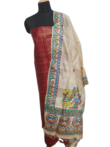 Tussar Ghicha Silk Top And Madhubani Hand  Penting Dupatta SILK ZONE