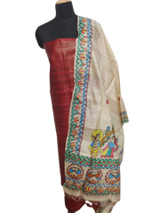 Tussar Ghicha Silk Top And Madhubani Hand  Penting Dupatta SILK ZONE