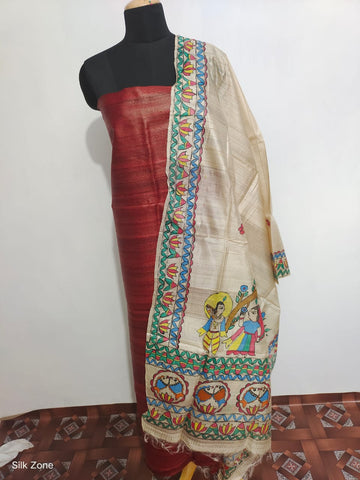 Tussar Ghicha Silk Top And Madhubani Hand  Penting Dupatta SILK ZONE