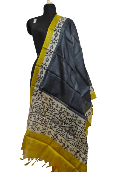 Tussar silk hand block print dupatta SILK ZONE