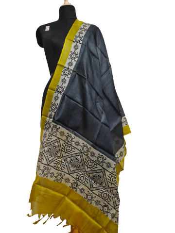 Tussar silk hand block print dupatta SILK ZONE