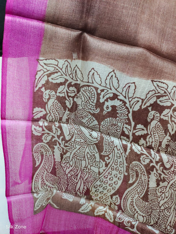 Tussar silk hand block print dupatta SILK ZONE