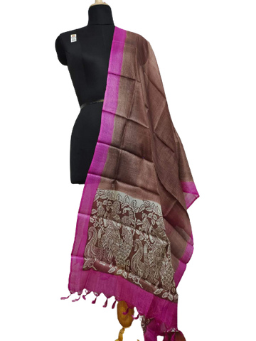 Tussar silk hand block print dupatta SILK ZONE