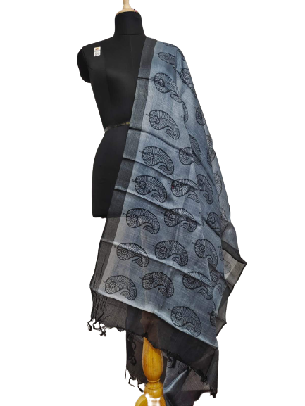 Tussar silk hand block print dupatta SILK ZONE