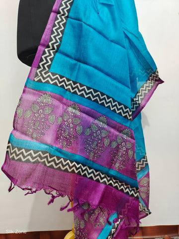 Tussar silk hand block print dupatta SILK ZONE