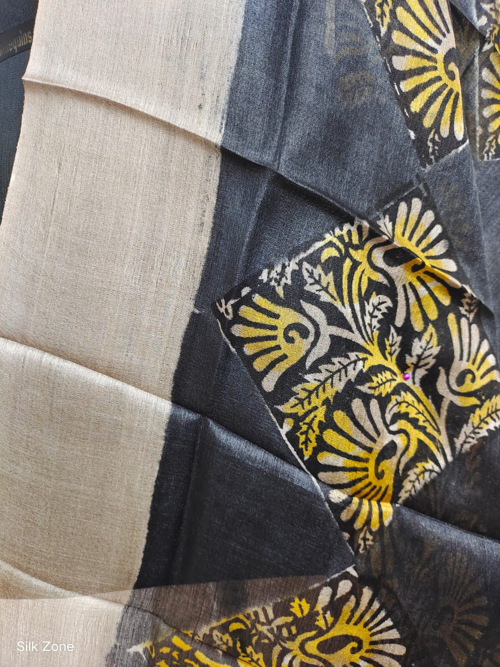 Tussar silk hand block print dupatta SILK ZONE