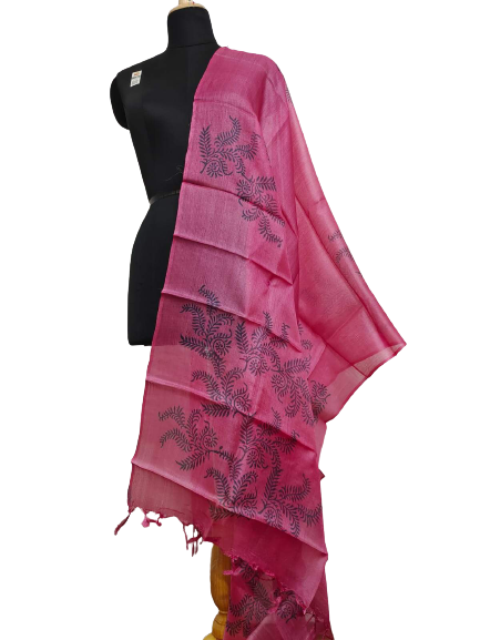 Tussar silk hand block print dupatta SILK ZONE