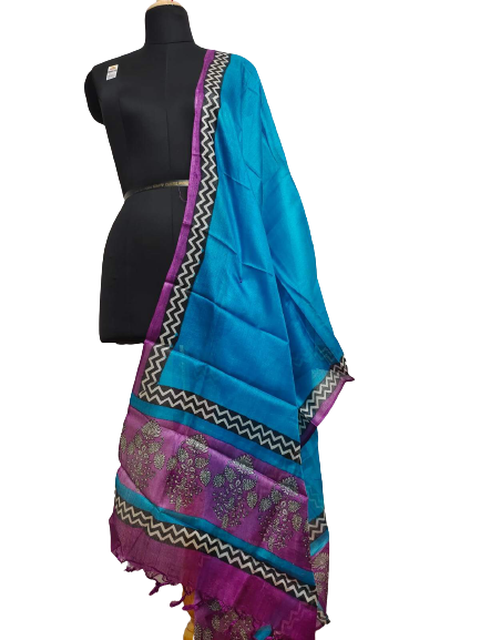 Tussar silk hand block print dupatta SILK ZONE