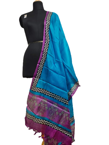 Tussar silk hand block print dupatta SILK ZONE