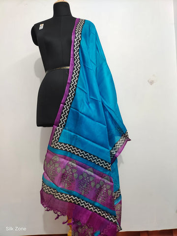 Tussar silk hand block print dupatta SILK ZONE