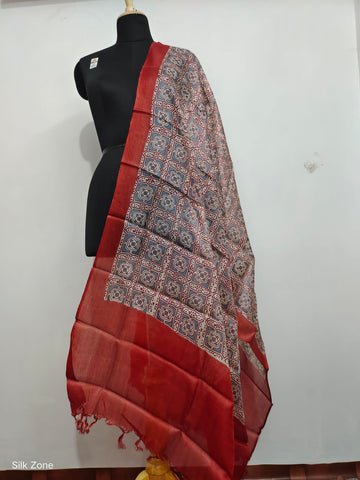 Tussar silk hand block print dupatta SILK ZONE