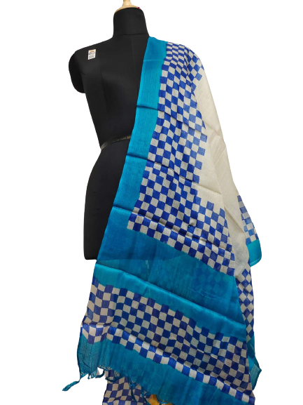 Tussar silk hand block print dupatta SILK ZONE