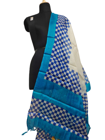 Tussar silk hand block print dupatta SILK ZONE