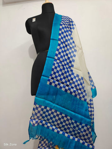 Tussar silk hand block print dupatta SILK ZONE