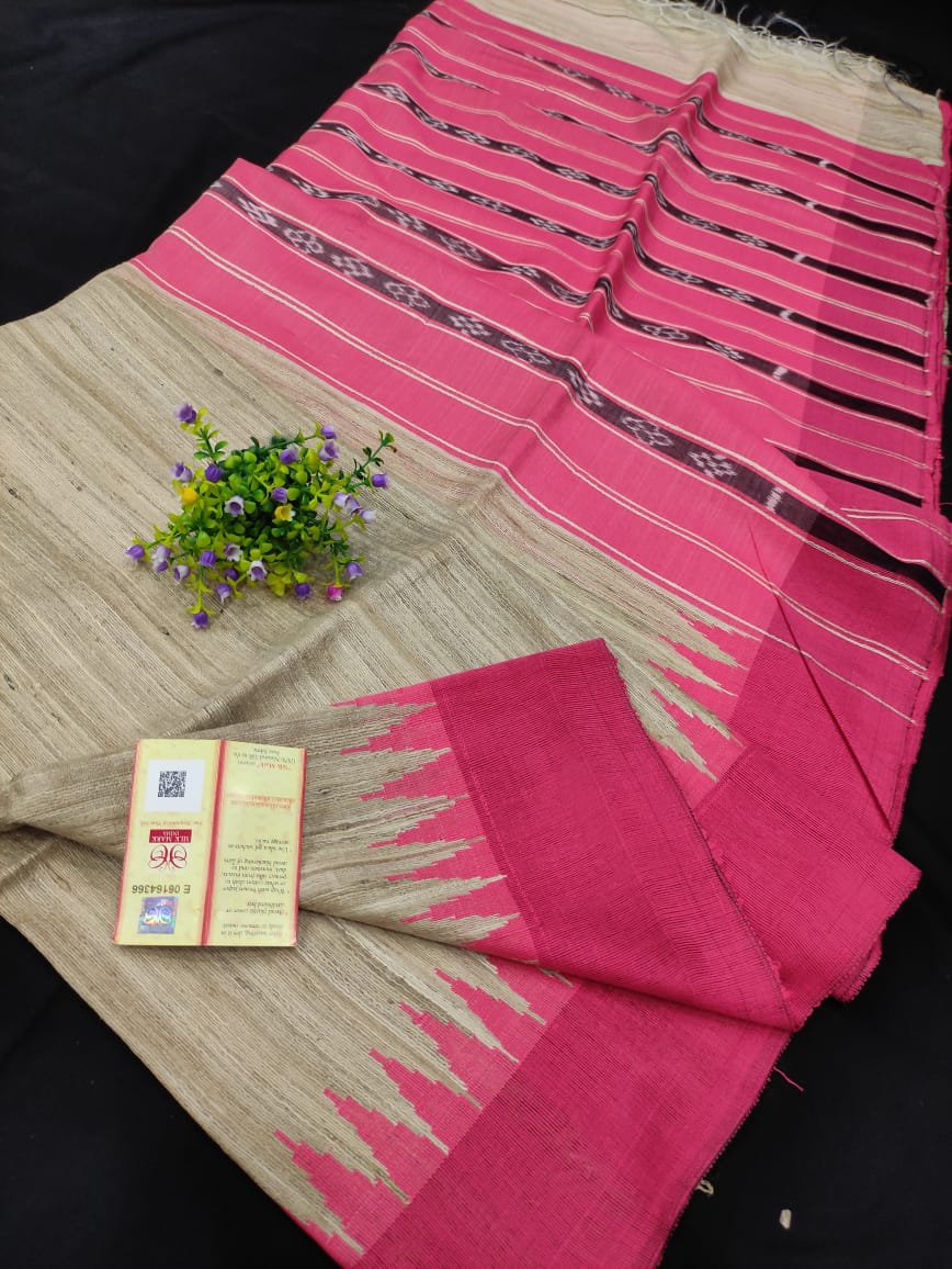 Pure Ghicha Silk Temple Border Ikkat Pallu Saree SILK ZONE