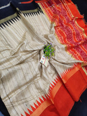 Pure Ghicha Silk Temple Border Ikkat Pallu Saree SILK ZONE