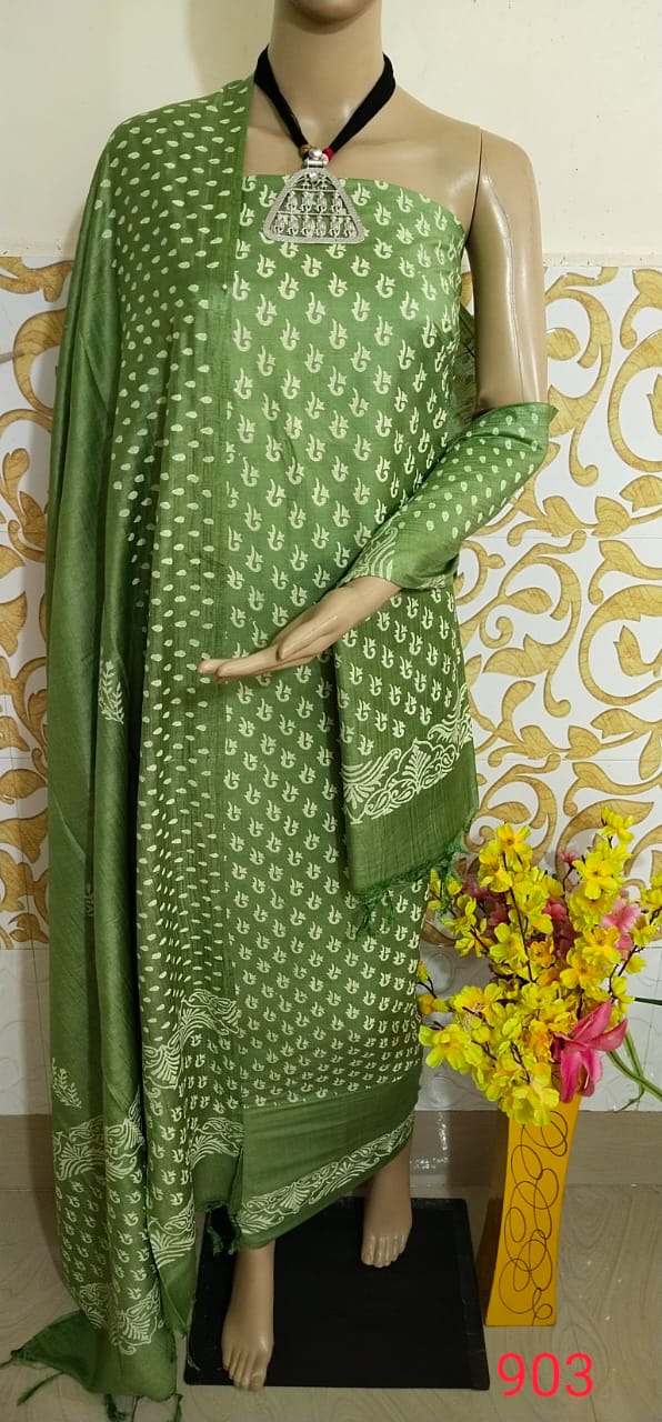 Soft silk hand block print suit PTS