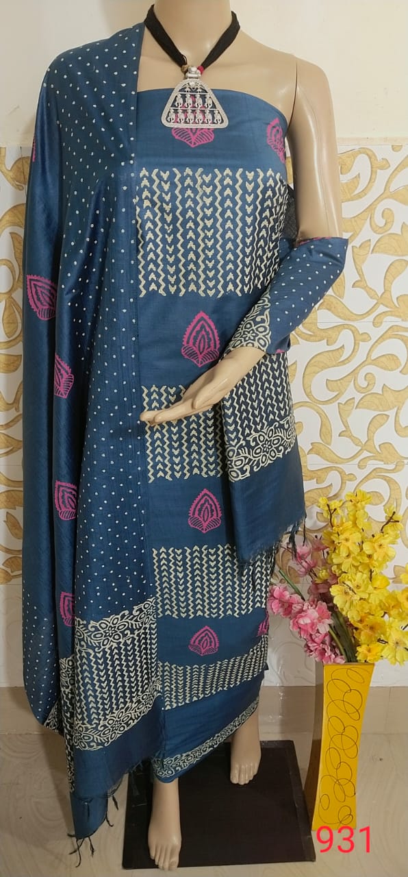 Soft silk hand block print suit PTS