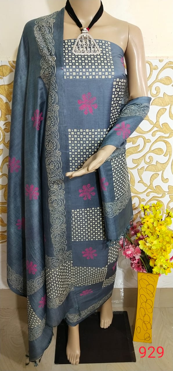 Soft silk hand block print suit PTS