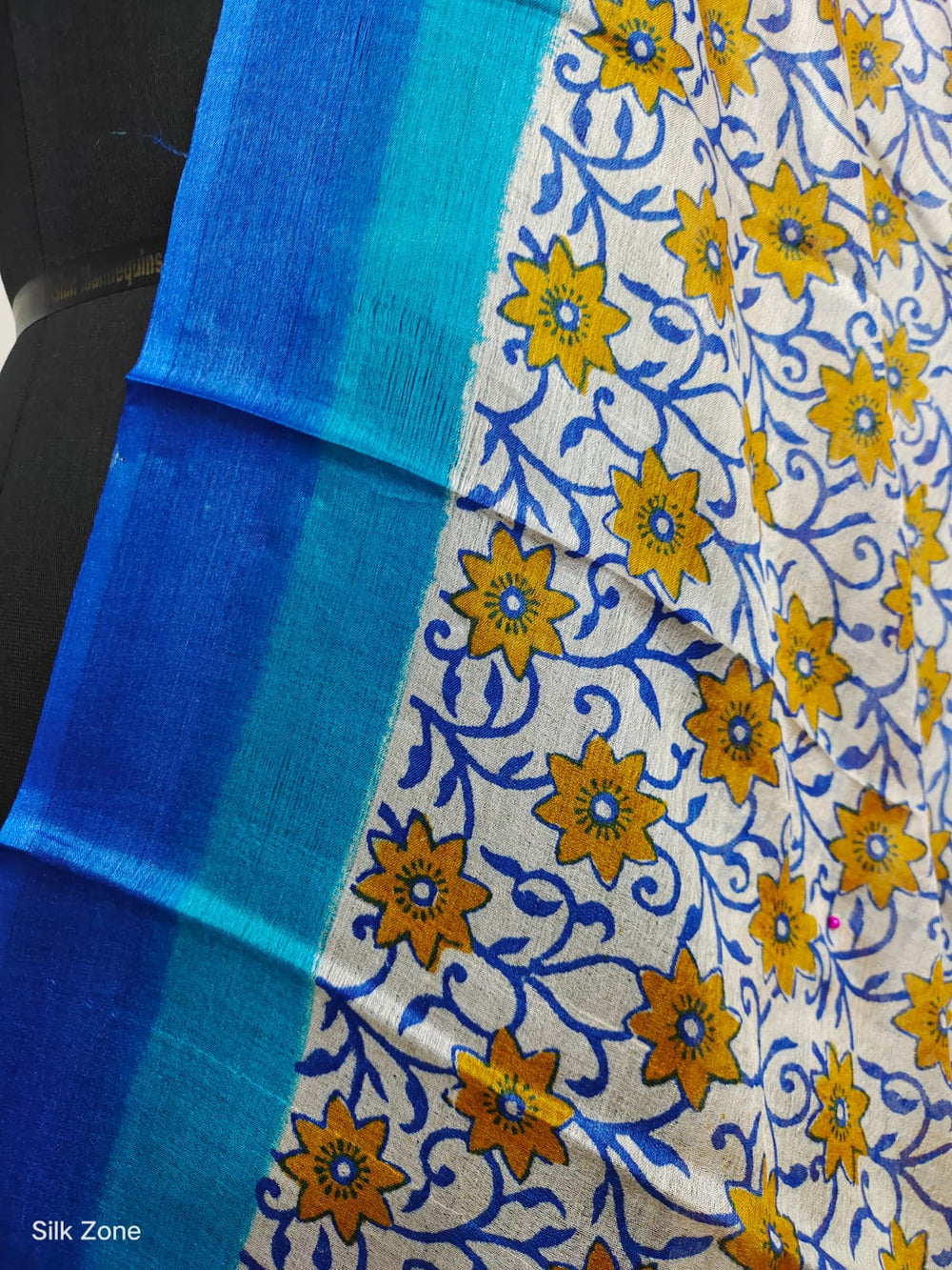 Tussar silk hand block print dupatta SILK ZONE