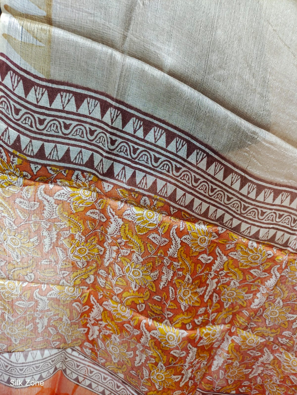 Tusssr silk hand block print dupatta SILK ZONE