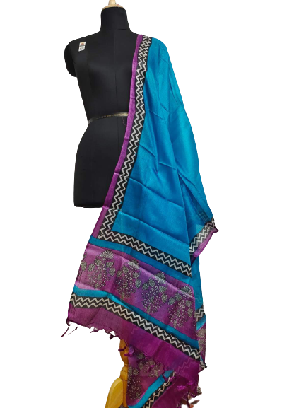 Tussar silk hand block print dupatta SILK ZONE