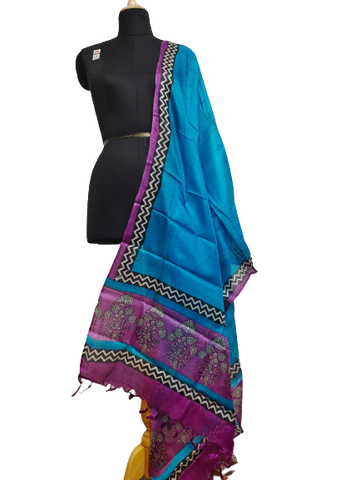 Tussar silk hand block print dupatta SILK ZONE