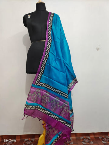 Tussar silk hand block print dupatta SILK ZONE