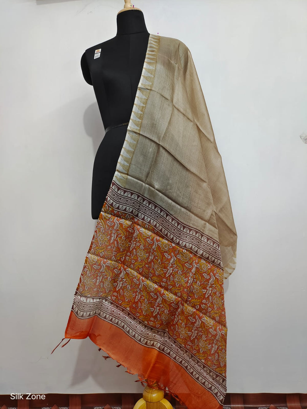 Tusssr silk hand block print dupatta SILK ZONE
