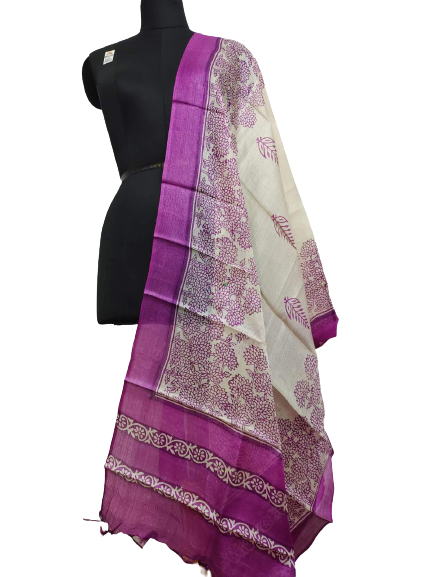 Tussar silk hand block print dupatta SILK ZONE