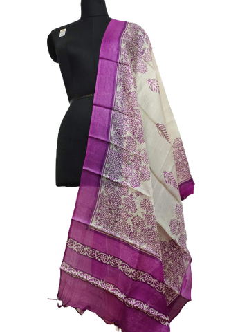 Tussar silk hand block print dupatta SILK ZONE