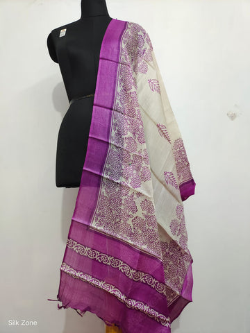 Tussar silk hand block print dupatta SILK ZONE