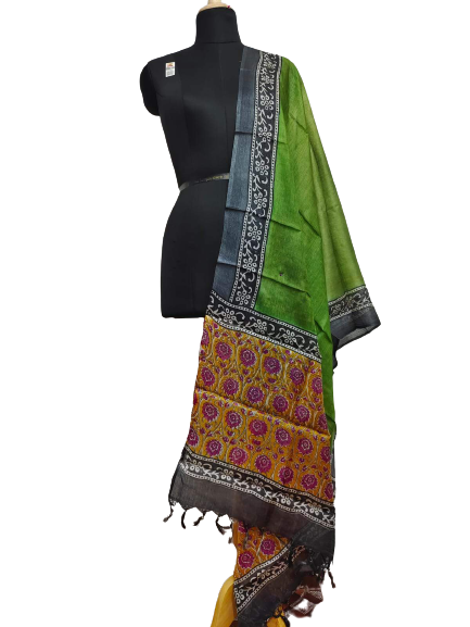 Tussar silk hand block print dupatta SILK ZONE