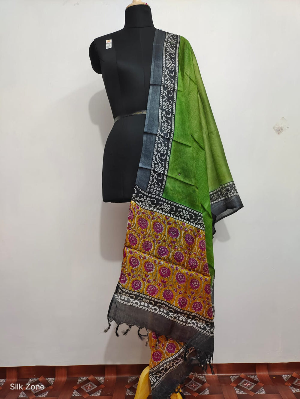 Tussar silk hand block print dupatta SILK ZONE