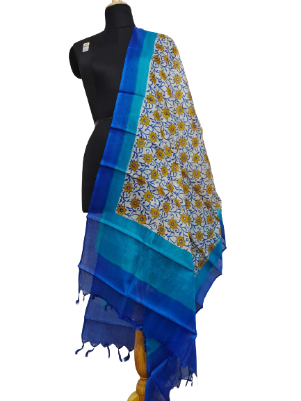 Tussar silk hand block print dupatta SILK ZONE