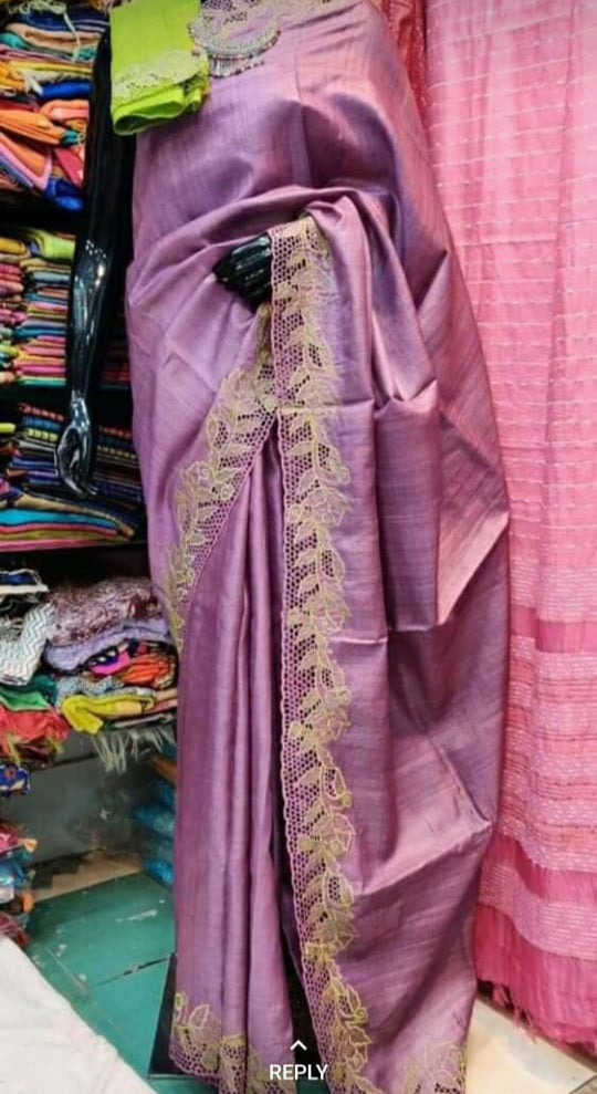 Tussar silk cut work design saree SILK ZONE