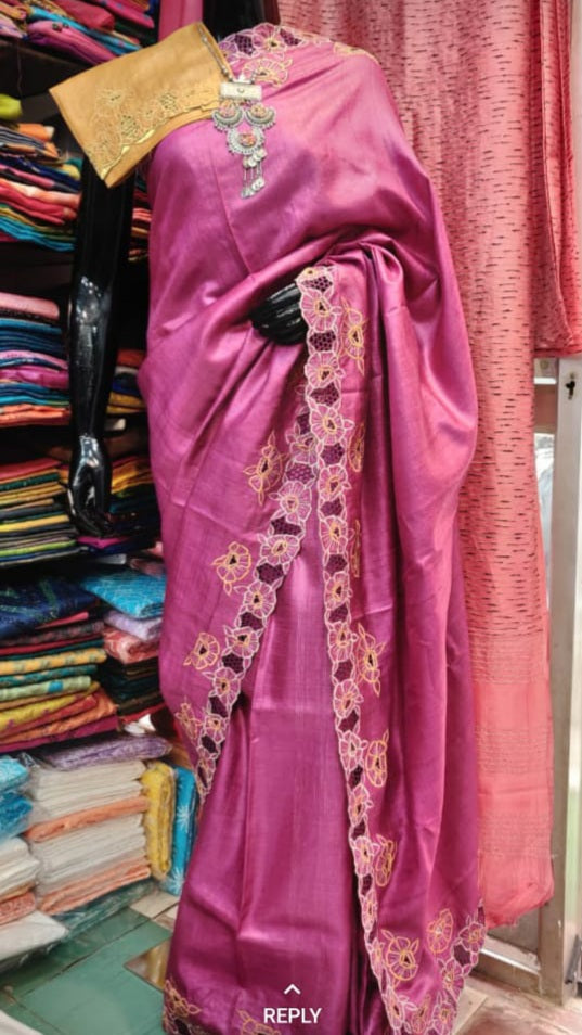 Party Wear Pink Pure Tussar Silk Cut Work Saree., 6.5 (with Blouse) at Rs  7600 in Raigarh