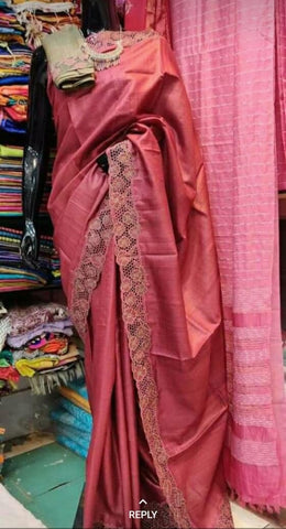 Tussar silk cut work design Saree SILK ZONE