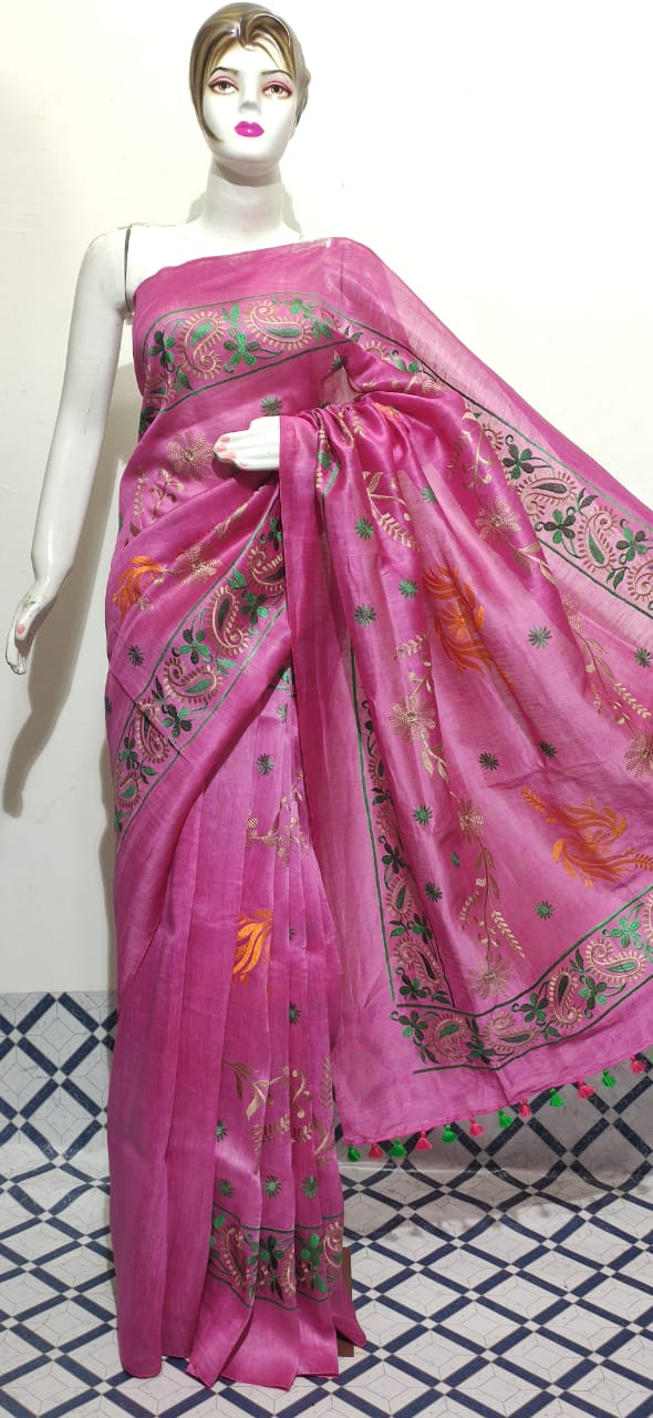Organza linen embroidery saree SILK ZONE