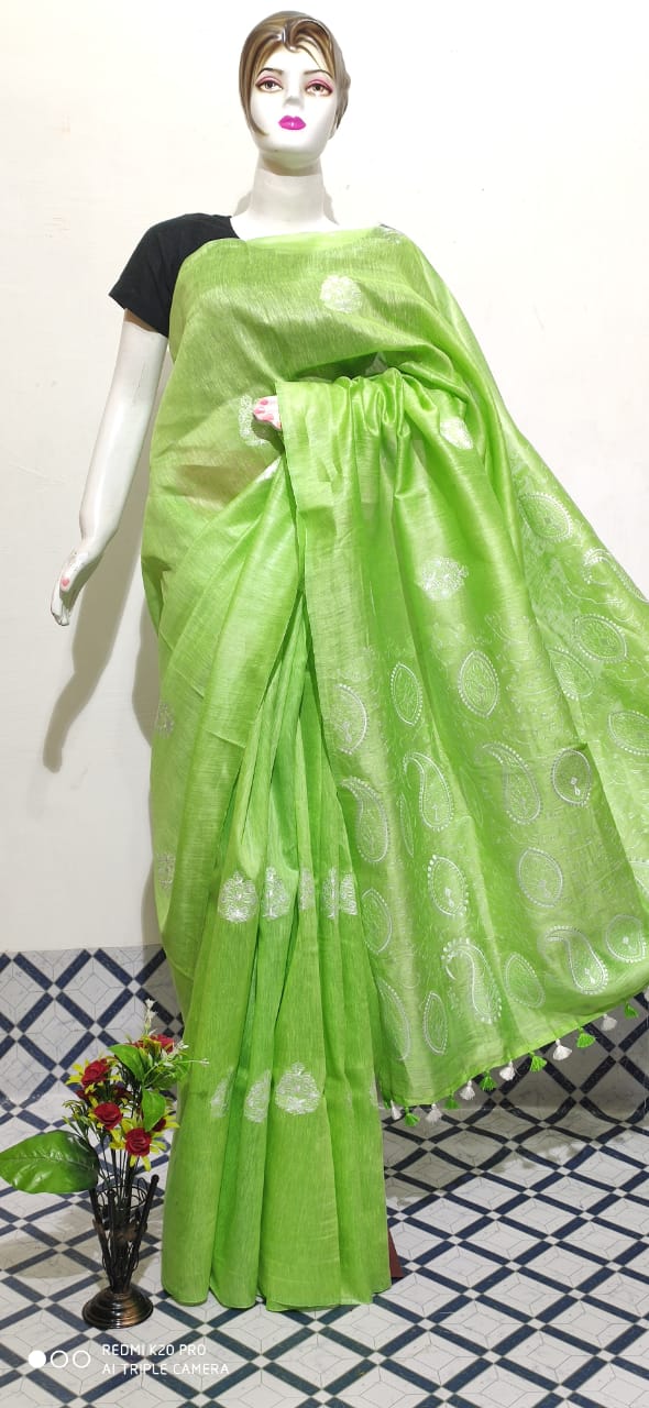 Organza linen embroidery saree SILK ZONE