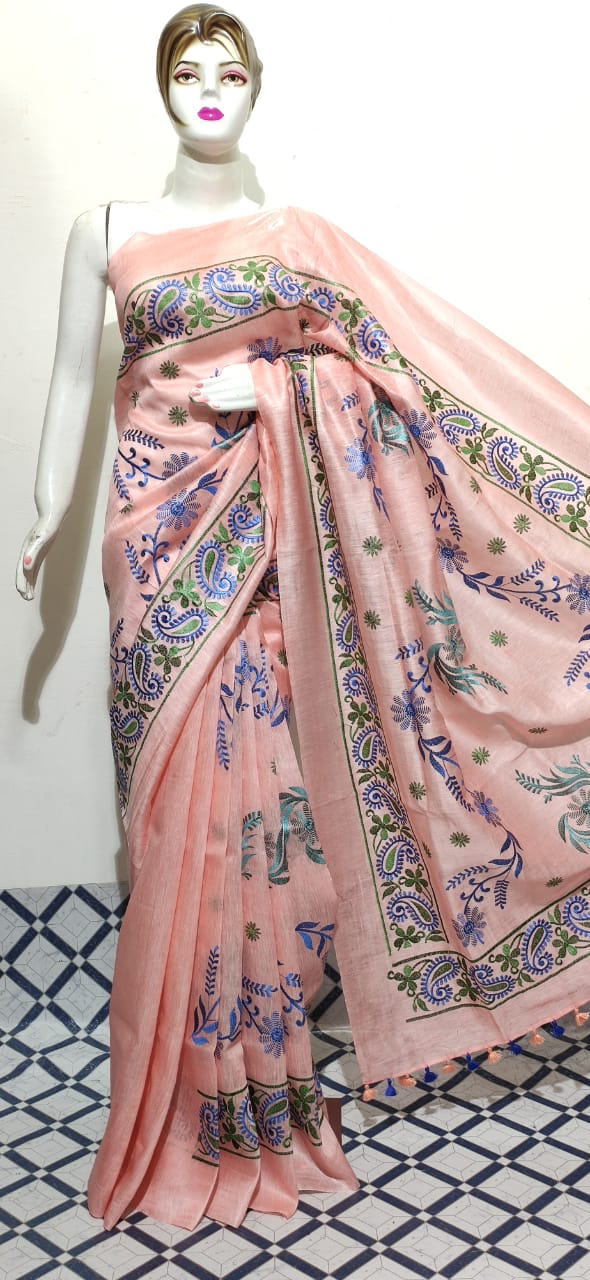 Organza linen embroidery saree SILK ZONE