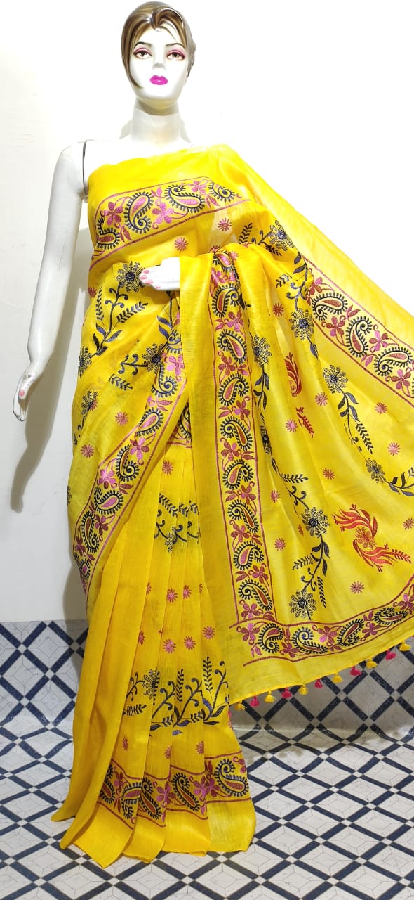 Organza linen embroidery saree SILK ZONE