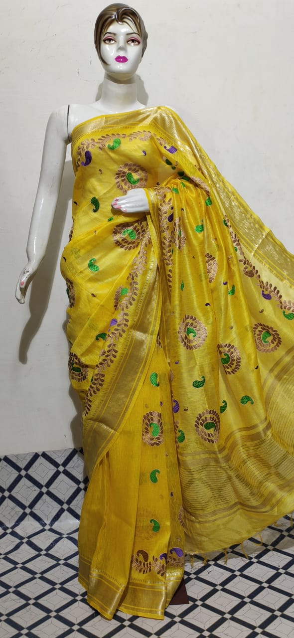 Organza linen embroidery saree SILK ZONE