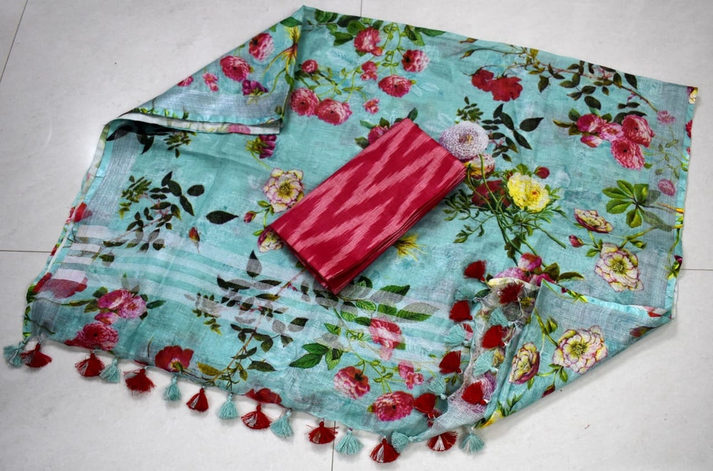 Linen Digital Print Dupatta Ikkat Top SILK ZONE