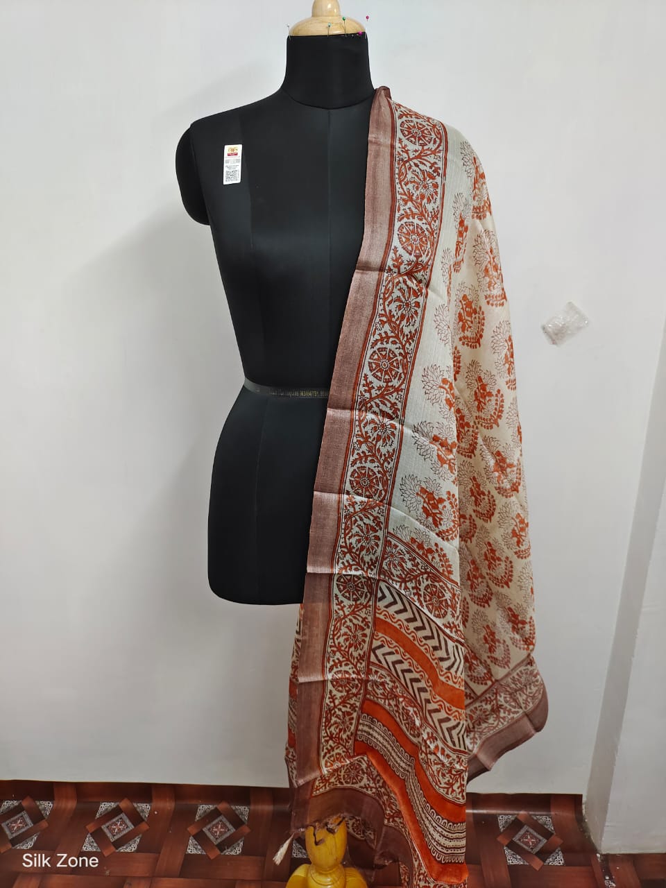 Tussar silk handblock print dupatta SILK ZONE