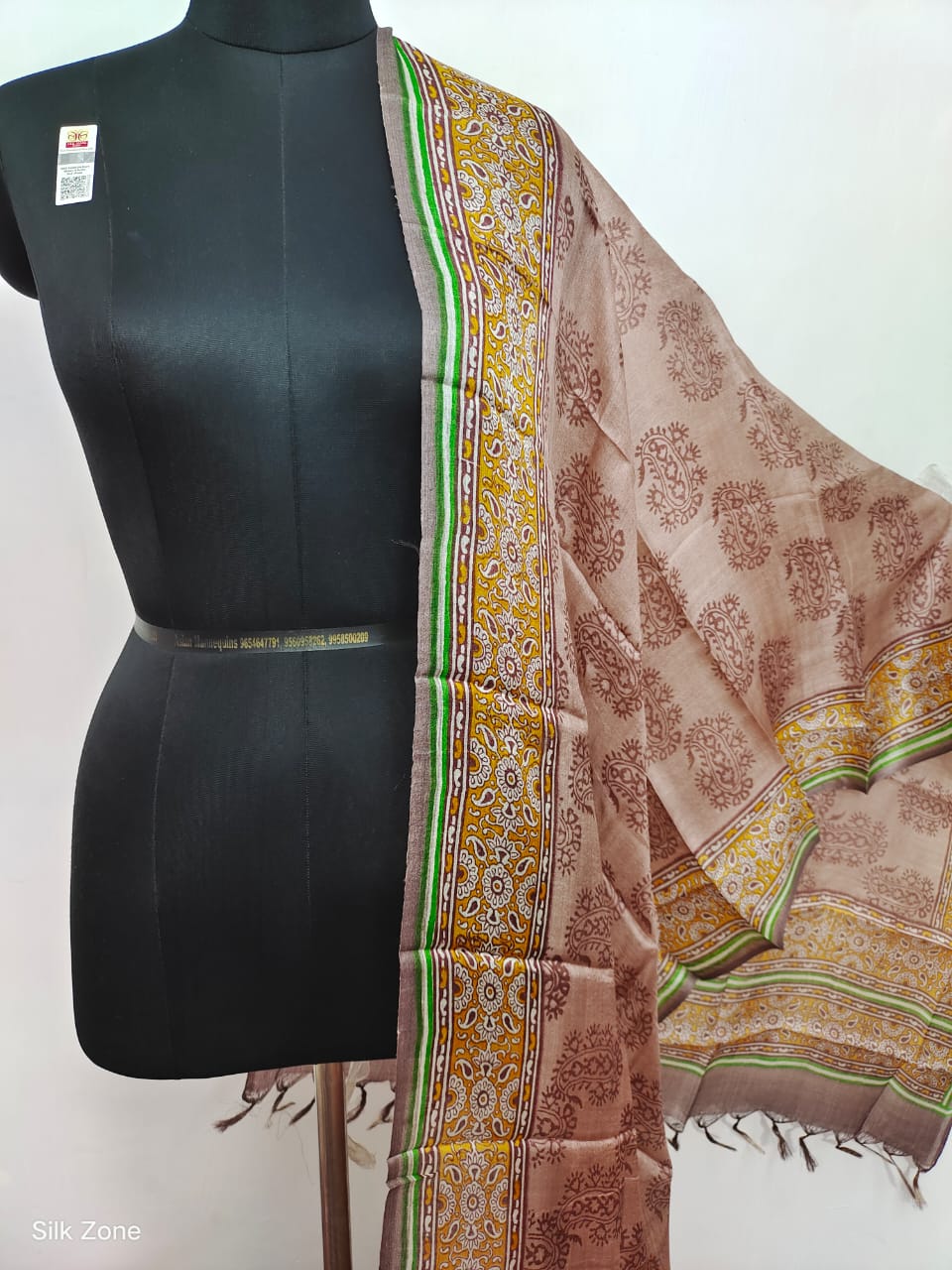 Tussar silk handblock print dupatta SILK ZONE