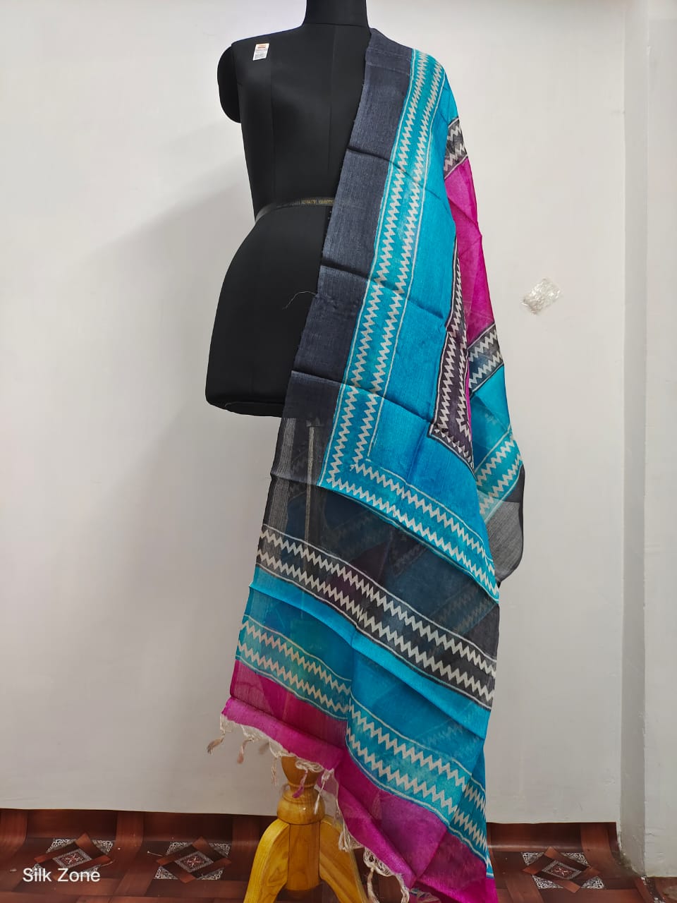 Tussar silk handblock print dupatta SILK ZONE