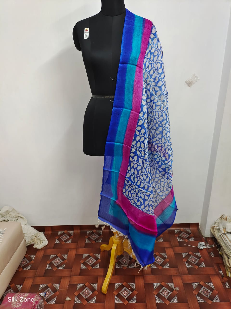 Tussar silk handblock print dupatta SILK ZONE