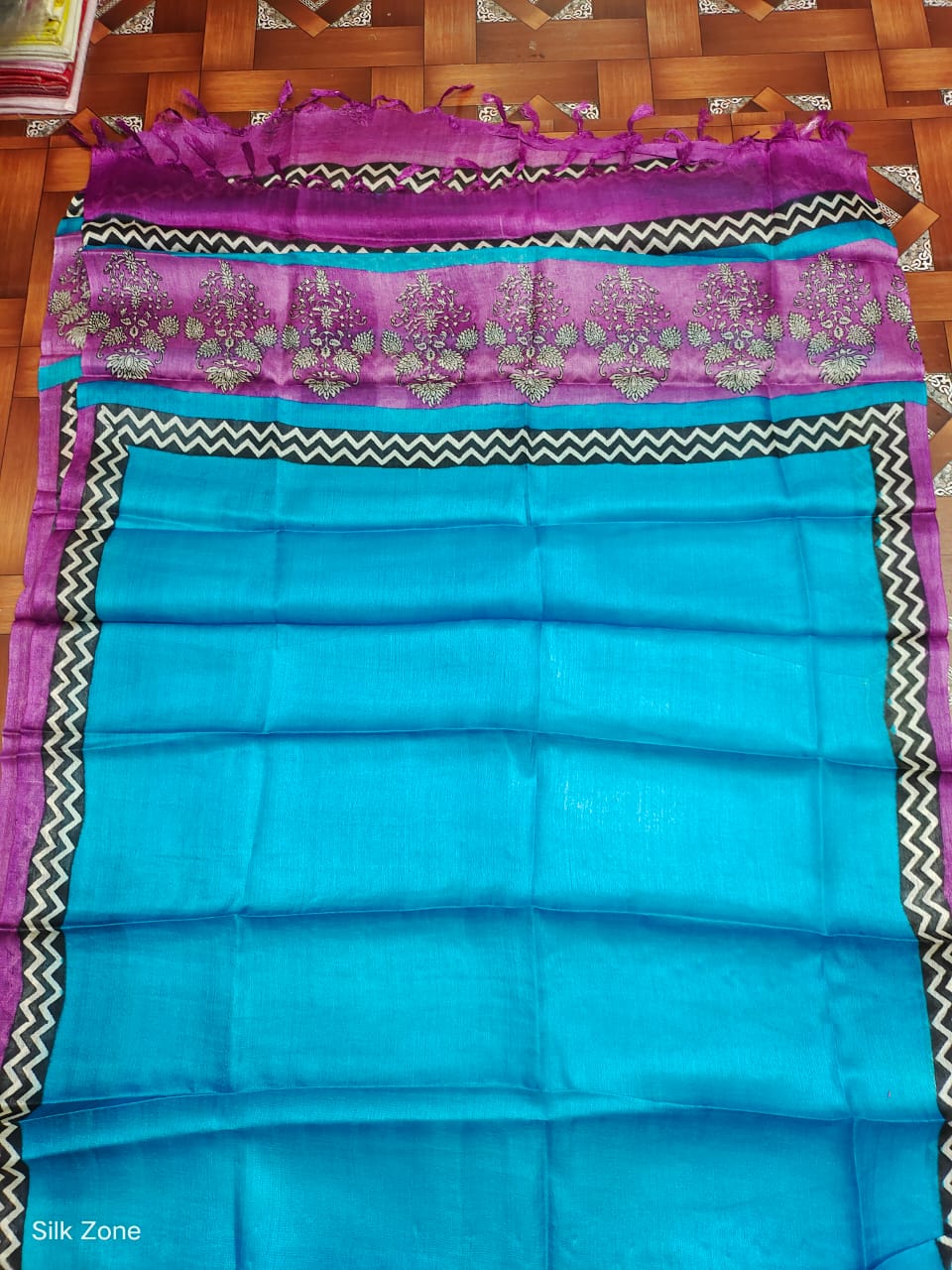Tussar silk handblock print dupatta silk ZONE