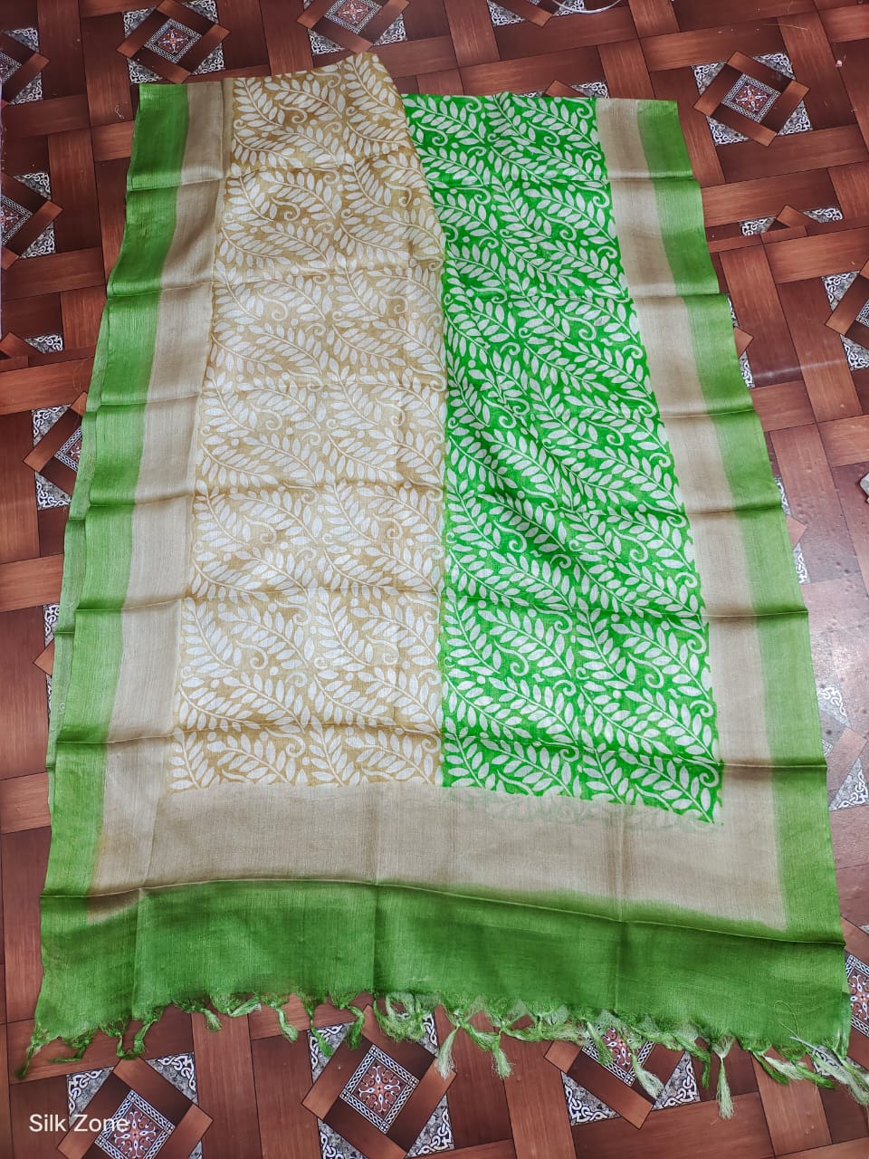 Tussar silk handblock print dupatta silk ZONE
